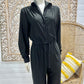 70s Vintage Slinky Disco Bell Bottom Drawstring Black Jumpsuit L