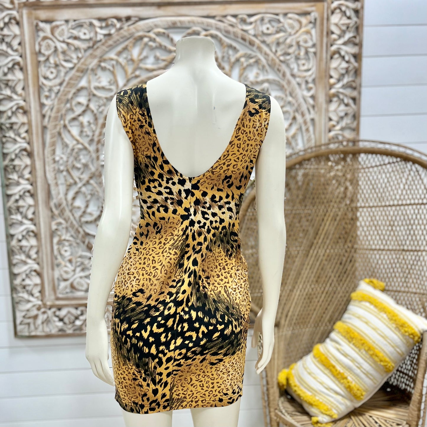 90s Leopard Body Con Animal Print Jungle Cat Vintage Mini Dress M