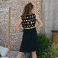 70s Vintage Gold Metallic Sequin Diamonds Empire Mini Dress L