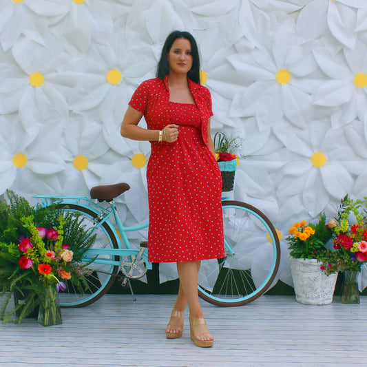 Vintage 70s Floral Red Lanz Sundress and Jacket XS