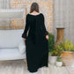 Vintage 60s Mod Fur Cuff Black Velvet Evening Dress M