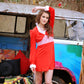 Vintage 70s Hippie Red Empire Lace Mini Dress S