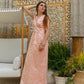Vintage 60s Gold Pink Lurex Daisy Brocade Evening Gown M
