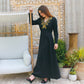 60s Gold Metallic Black Embroidered Vintage Maxi Dress L/XL