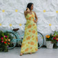 Vintage 60s Daisy Hippie Floral Halter Empire Maxi Dress S