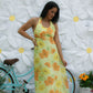 Vintage 60s Daisy Hippie Floral Halter Empire Maxi Dress S