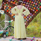 Late 60s Yellow Lace Hippie Flower Child Bell Sleeve Maxi Dress XS