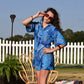 Vintage 70s Hawaii Nei Honolulu Bold Blue Print Mini Dress L