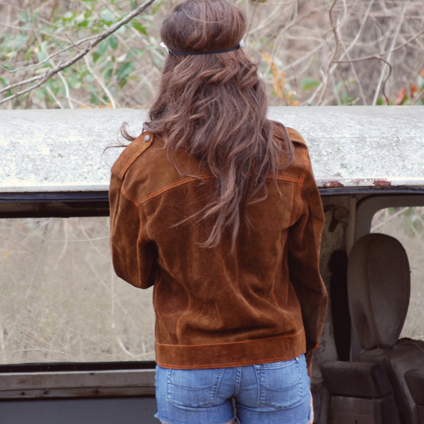 Vintage 60s Hippie Chocolate Suede Dagger Collar Jacket Coat L