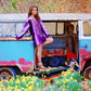 Vintage 70s Oversized Purple Velour Embroidered Caftan Mini Dress XXL