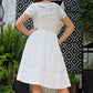 Vintage 50s White Swing Embroidered Pleated Day Dress XS