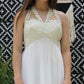Vintage 70s Mike Benet White Halter Sequin Evening Gown XS