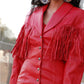 90's Rare Fringe North Beach By Michael Hoban Genuine Leather Coat Dress S