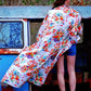 Vintage 70s Asian Floral Print Rickshaw Wrap Kimono Duster