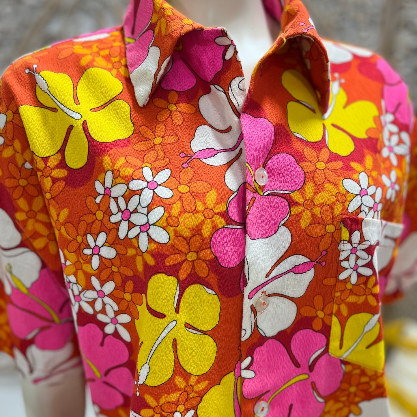 Vintage 70s Hawaiian Neon Wedding Honeymoon Couples Set Maxi Dress Shirt