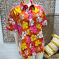Vintage 70s Hawaiian Neon Wedding Honeymoon Couples Set Maxi Dress Shirt
